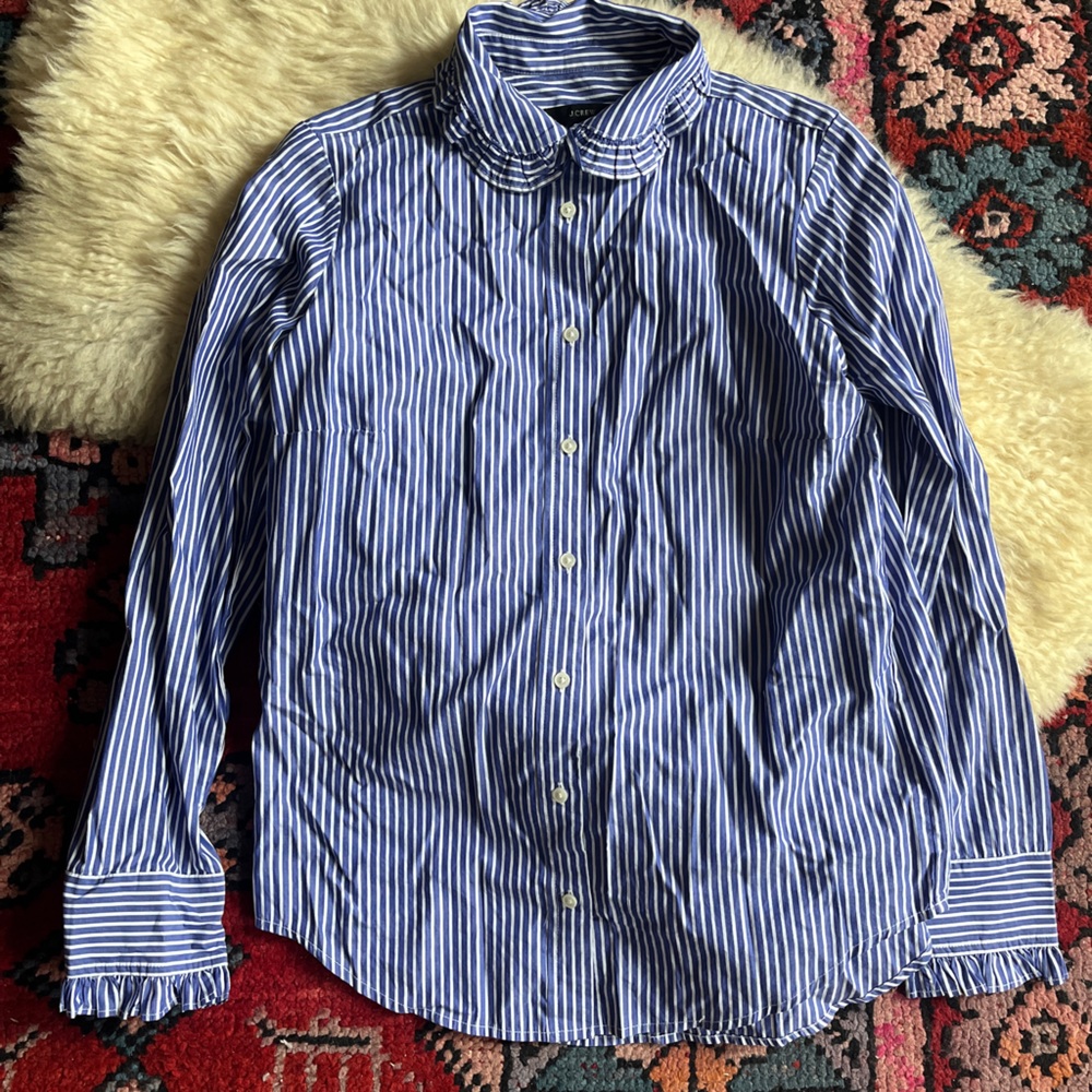 J. Crew Ruffle Neck Striped Buttondown